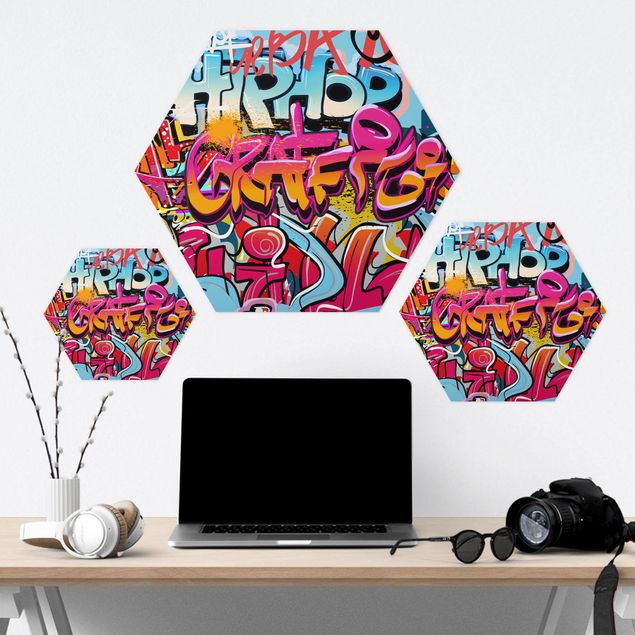 Hexagone en alu Dibond - Hip Hop Graffiti