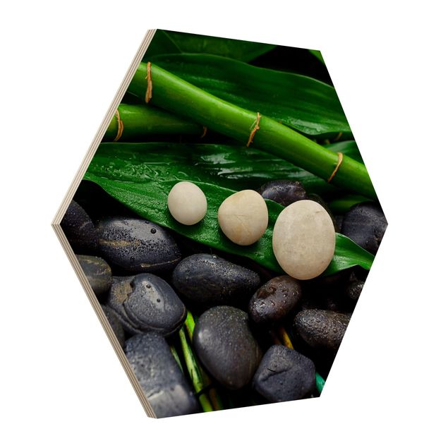 Tableau moderne Bambou vert avec pierres zen