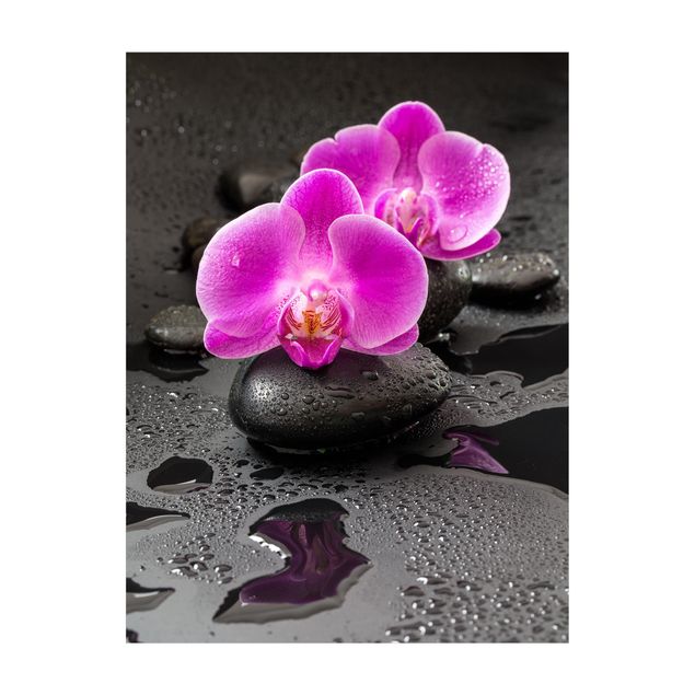 tapis mandala Fleur Orchidée Rose sur Pierres avec Gouttes