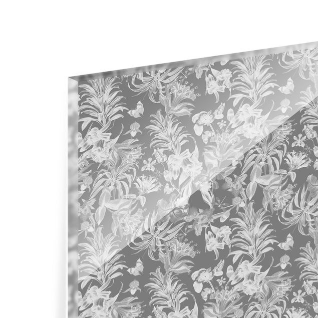 Fonds de hotte - Tropical Flowers In Front Of Gray - Format paysage 2:1