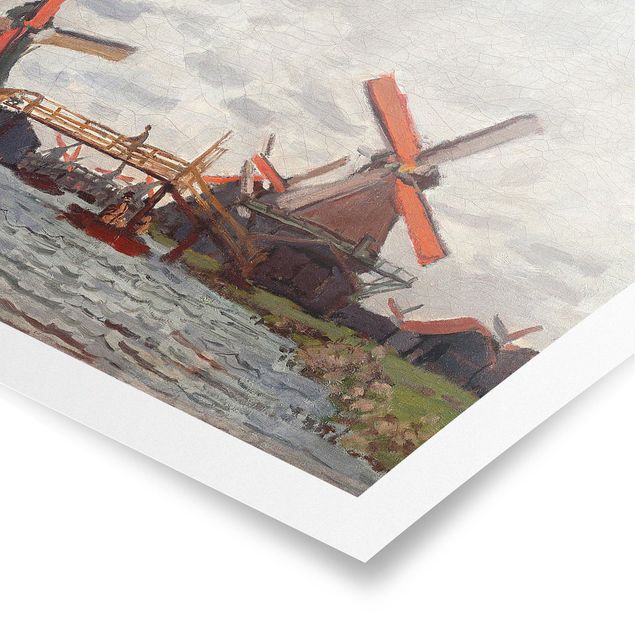 Poster villes Claude Monet - Moulins à vent à Westzijderveld près de Zaandam