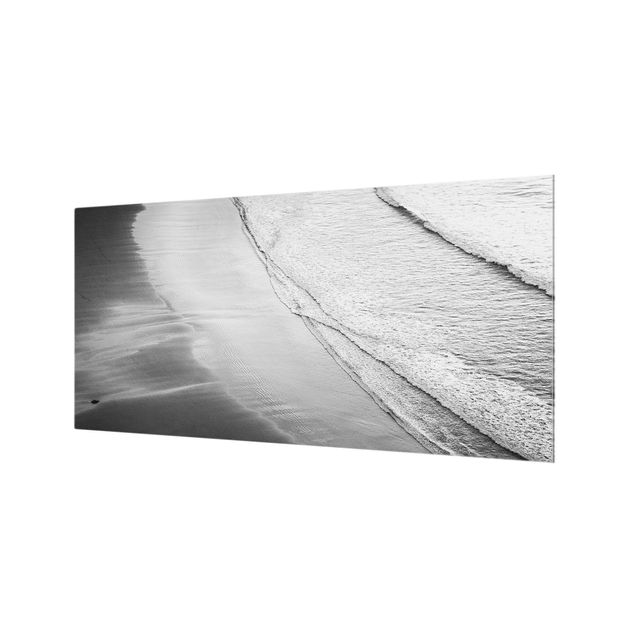 Fonds de hotte - Soft Waves On The Beach Black And White - Format paysage 2:1