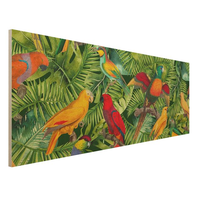 Déco murale cuisine Collage coloré - Perroquets dans la jungle
