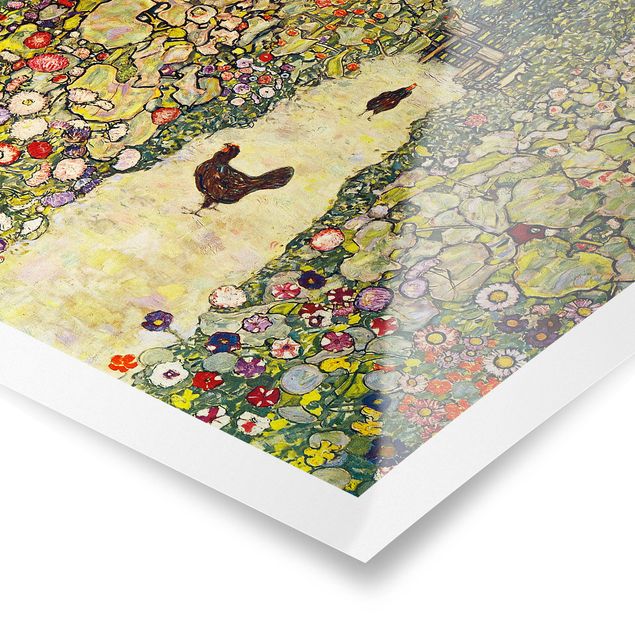 Tableau fleurs Gustav Klimt - Chemin de jardin avec poules