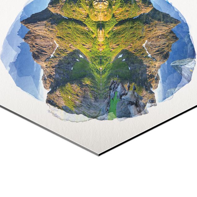 Tableau décoration Aquarelles - Paysage de montagne avec reflet d'eau en Norvège