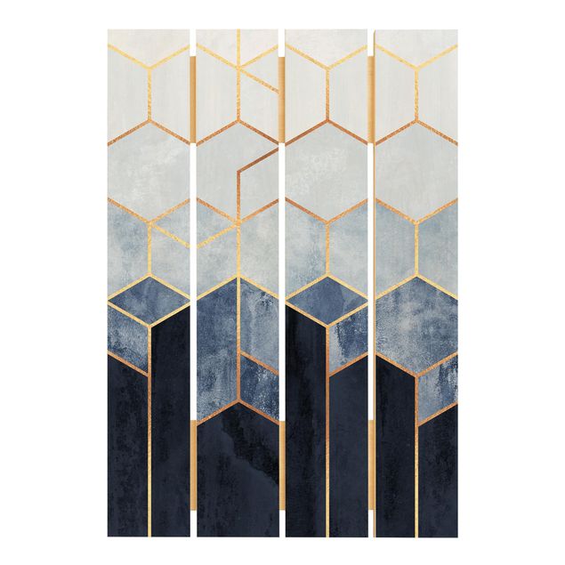 Tableaux bois Hexagones d'or bleu blanc