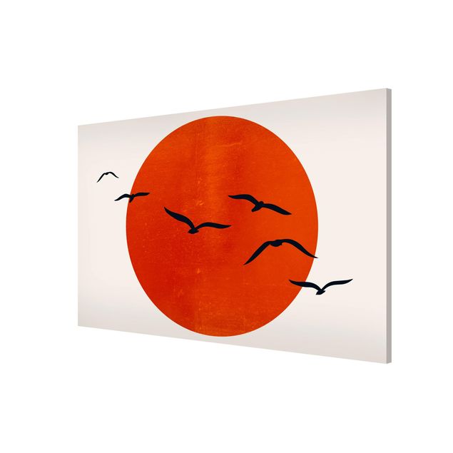 Tableaux moderne Volée d'oiseaux devant le soleil rouge I