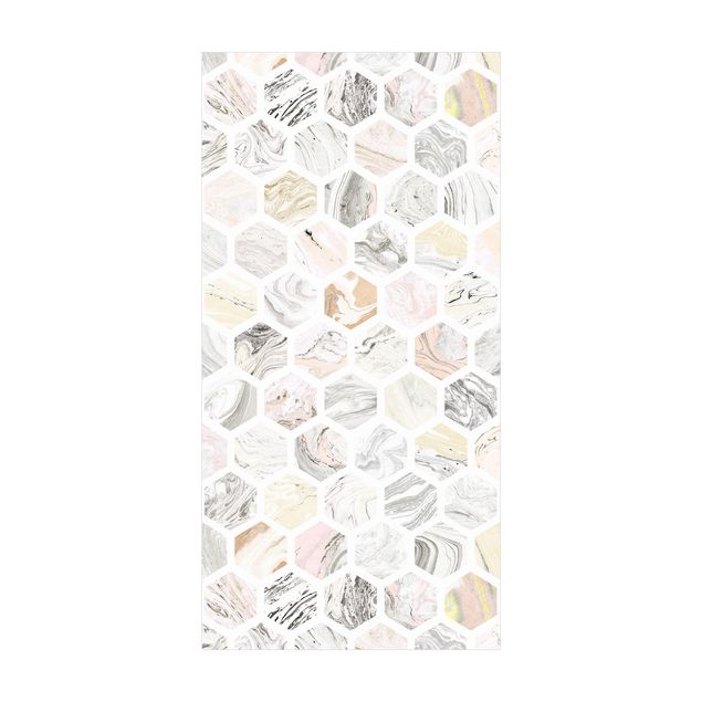 tapis imitation carreaux de ciment Hexagones de marbre en beige