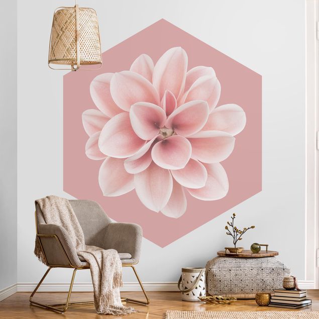 Papier peint panoramique hexagonal Dahlia En Rosé