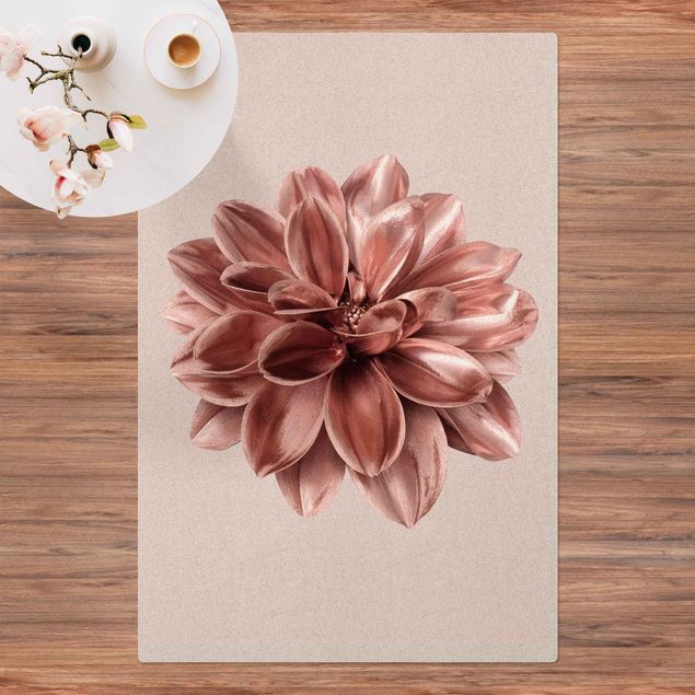 tapis modernes Fleur de dahlia rose or métallique