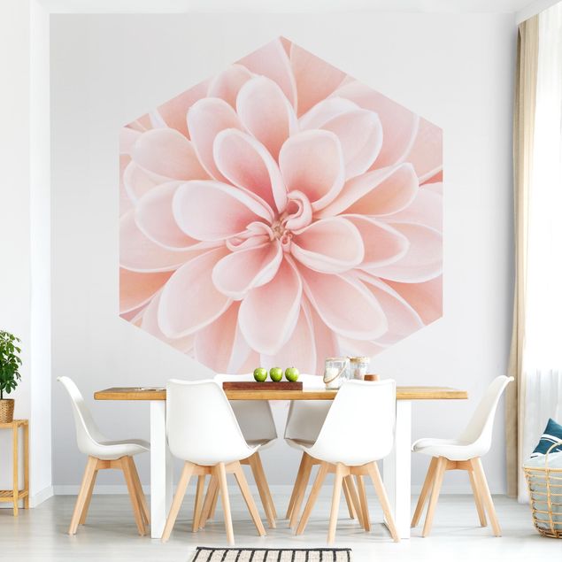 Papier peint floral Dahlia en rose pastel