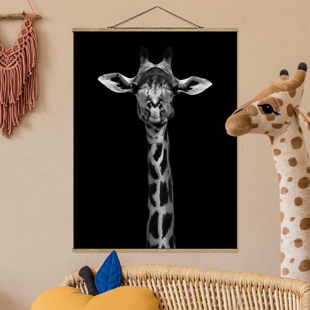 Déco mur cuisine Portrait de girafe sombre