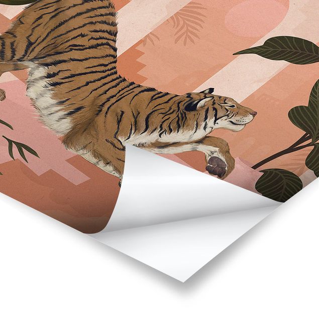 Tableaux de Laura Graves Illustration Tigre dans une peinture rose pastel