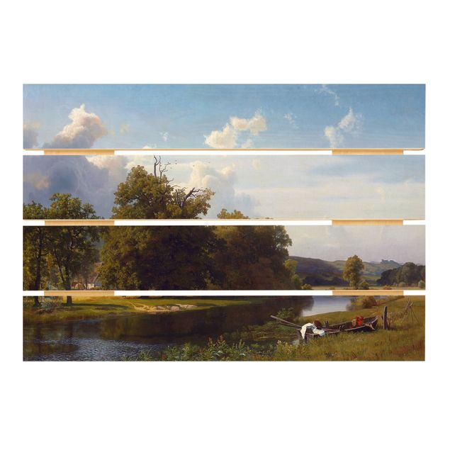 Tableaux en bois avec paysage Albert Bierstadt - Paysage de rivière, Westphalie