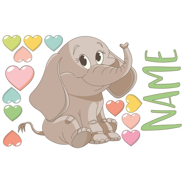 Stickers muraux phrase Éléphant arc-en-ciel avec des cœurs colorés