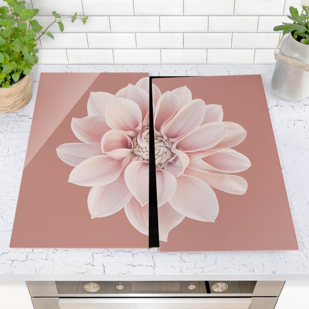 Cache plaques de cuisson fleurs Dahlia Beige Rouge Rose