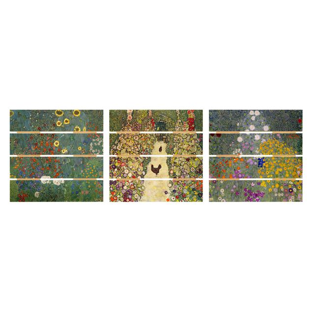 Tableaux en bois avec fleurs Gustav Klimt - Dans le jardin