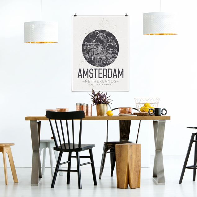 Tableaux modernes Plan de ville d'Amsterdam - Rétro