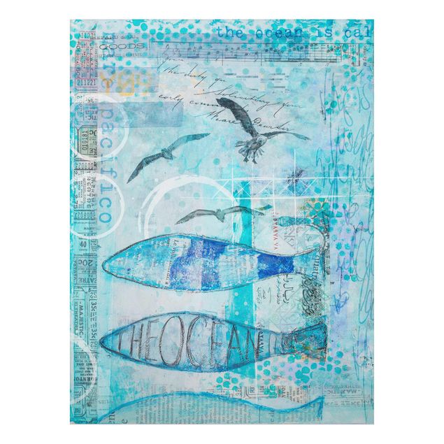 Tableau poisson Collage coloré - Poisson bleu