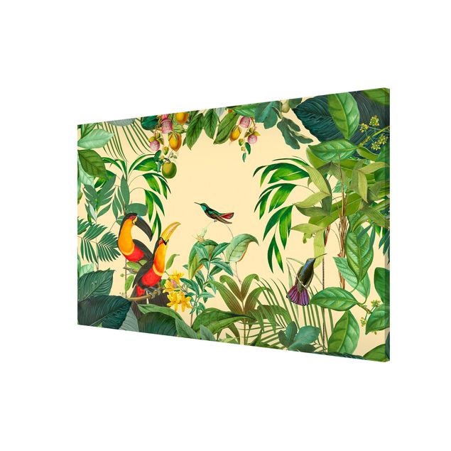 Tableaux magnétiques avec fleurs Collage Vintage - Oiseaux dans la jungle