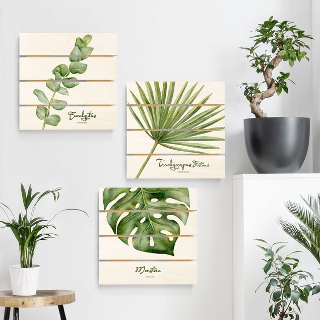 Tableaux en bois avec fleurs Botanique aquarelle