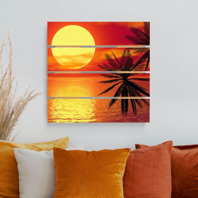 Tableaux en bois avec paysage Coucher de soleil des Caraïbes