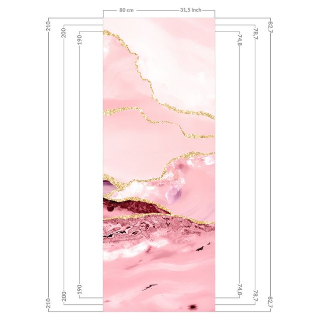 Revêtement mural de douche - Abstract Mountains Pink With Golden Lines