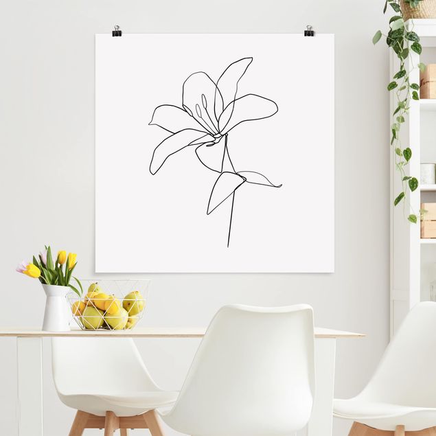Tableau moderne Line Art Fleur Noir et Blanc