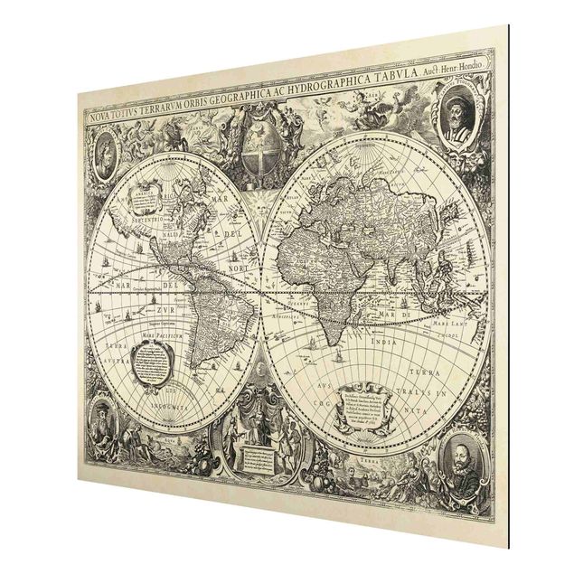 Tableau style vintage Illustration antique d'une carte du monde vintage