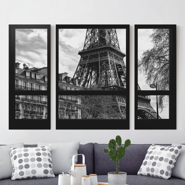 Déco mur cuisine Window view Paris - Near the Eiffel Tower black and white