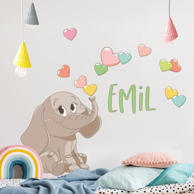 Sticker mural pour enfants - Rainbow Elephant With Colourful Hearts