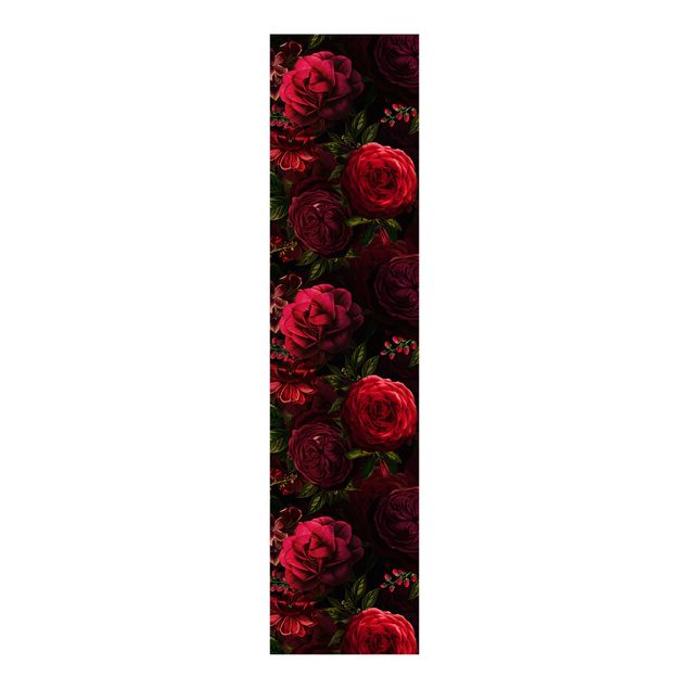Panneaux coulissants avec fleurs Roses Rouges Devant Noir