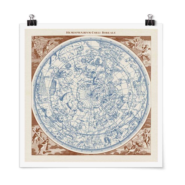 Poster mappemonde Carte des étoiles vintage de l'hémisphère Nord