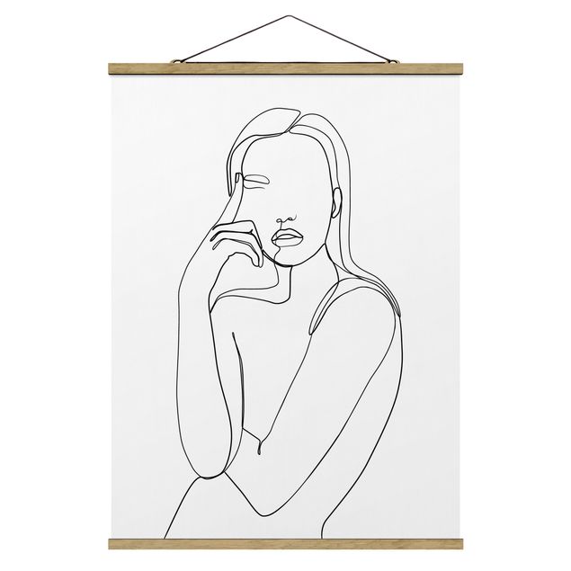 Tableau art abstrait Line Art Femme Pensive Noir et Blanc