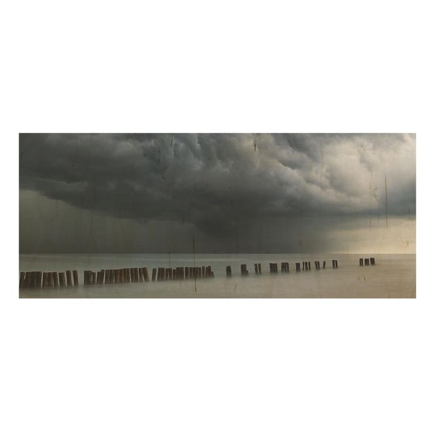 Tableaux en bois avec paysage Nuages d'orage au-dessus de la mer Baltique