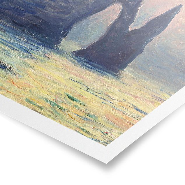 Tableaux plage Claude Monet - La falaise, Étretat, coucher de soleil