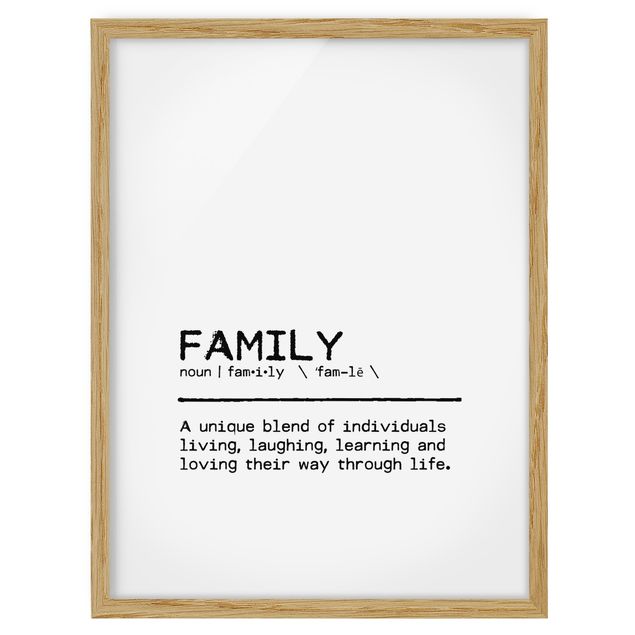 Affiches encadrées citations Definition Family Unique