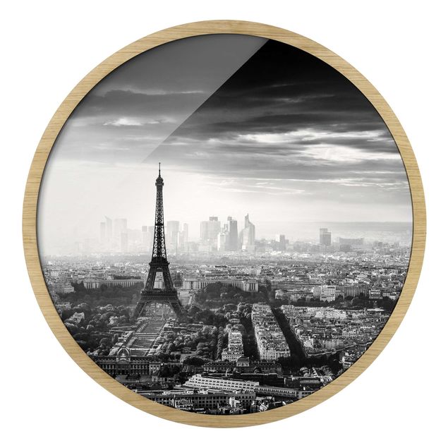 Tableau de ville La Tour Eiffel vue du ciel en noir et blanc
