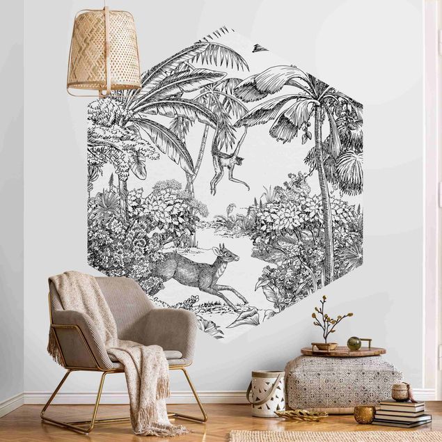 Papier peint floral Dessin détaillé de la jungle