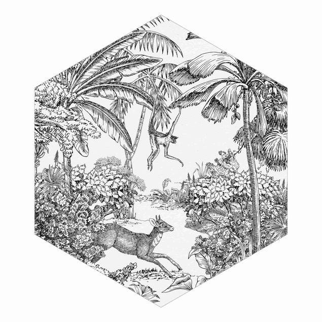 tapisserie panoramique Dessin détaillé de la jungle