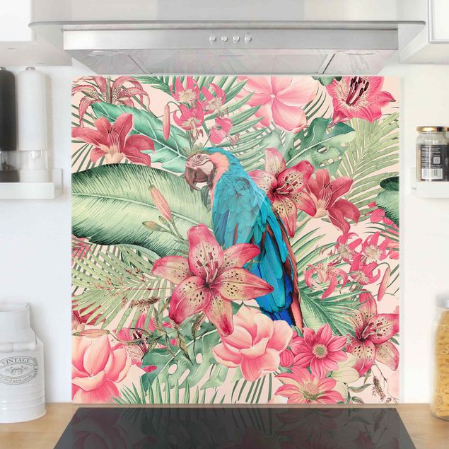 Déco murale cuisine Paradis floral Perroquet Tropical