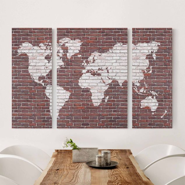Tableaux sur toile effet pierre Brick World Map