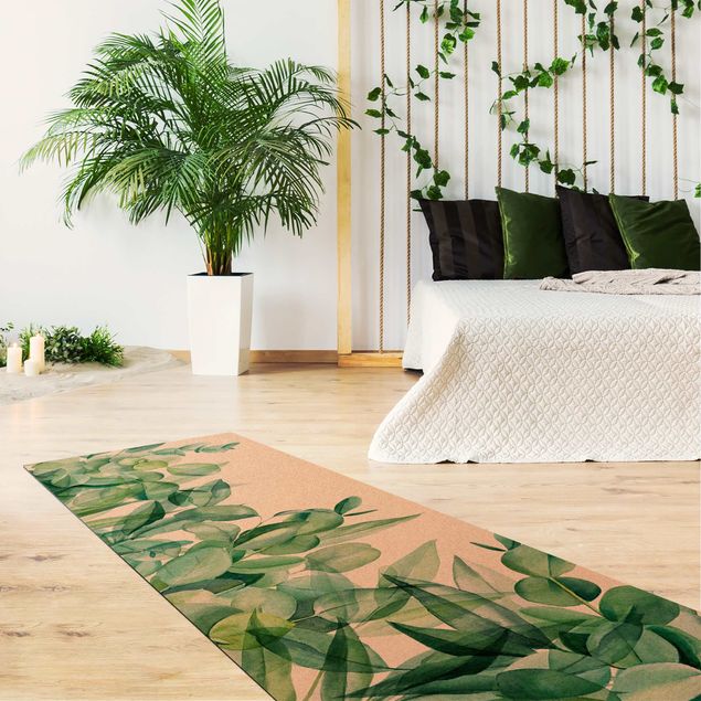 tapis chambre jungle Feuilles d'eucalytus à l' aquarelle