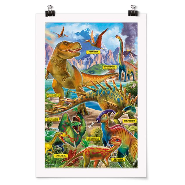 Affiche animaux Les espèces de dinosaures