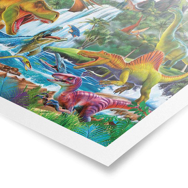 Tableaux multicolore Dinosaures dans une tempête préhistorique