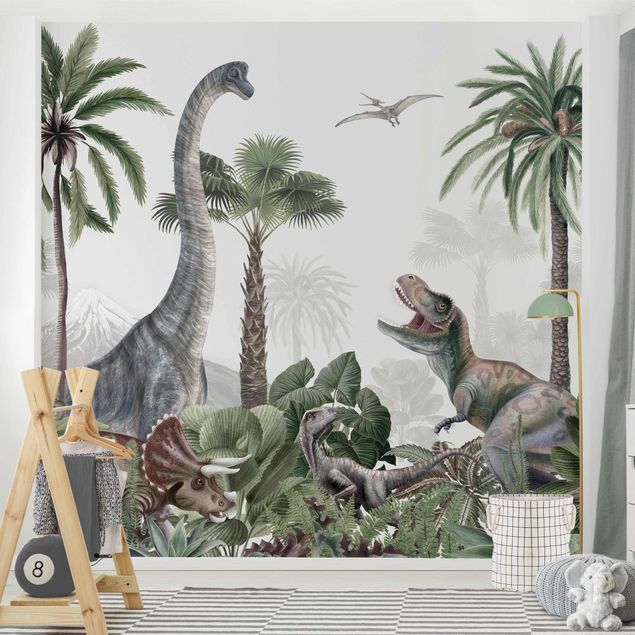 Papier peint moderne Dinosaures géants dans la jungle