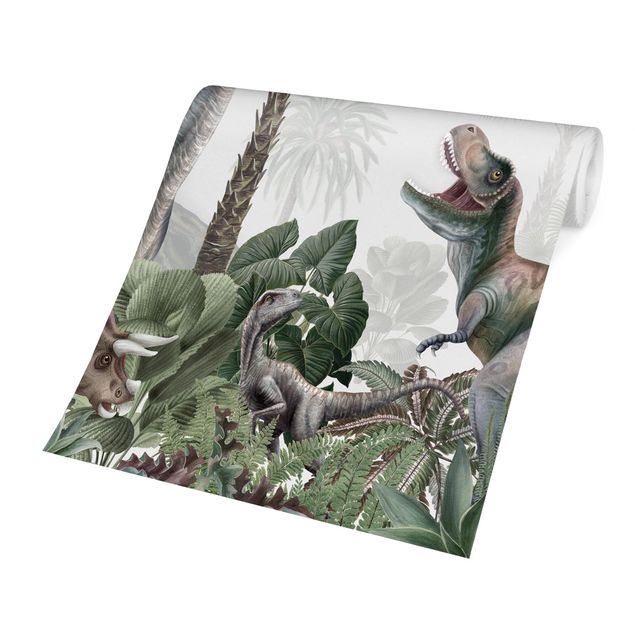 Papier peint forêt Dinosaures géants dans la jungle