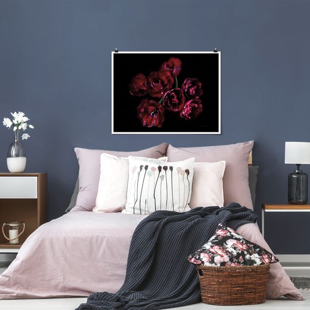 Poster fleurs Double tulips in red