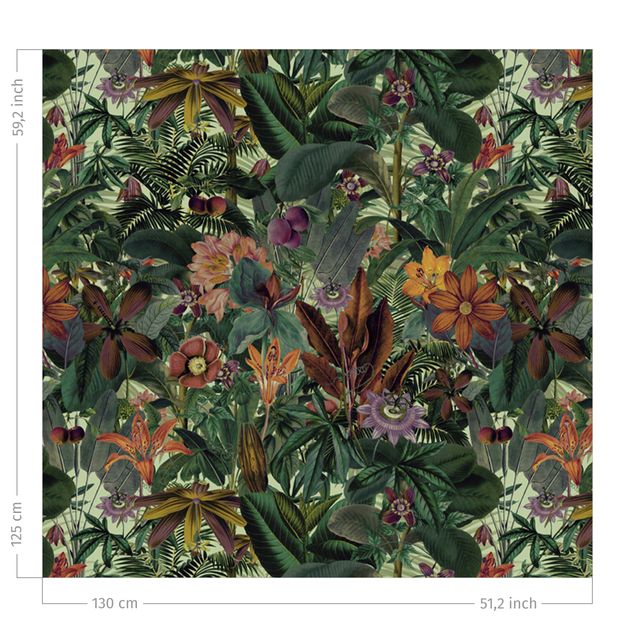 rideaux salon moderne Jungle Leaves And Flowers In Orange And Green