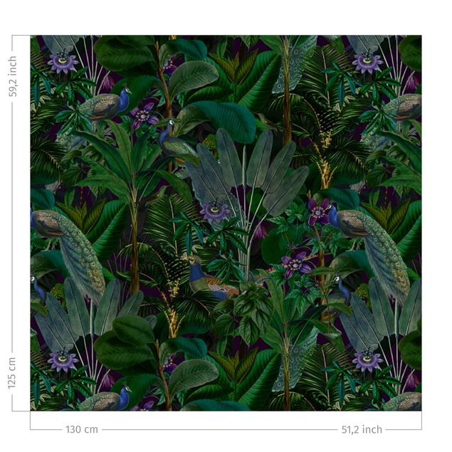 rideaux cuisine moderne Jungle Leaves With Peacocks